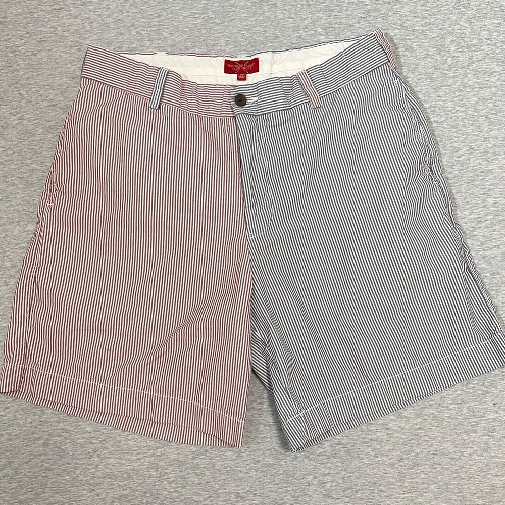 Southern Proper Shorts Mens 34 Blue Red Club Short Stripe Cotton Preppy 7"‎ Logo